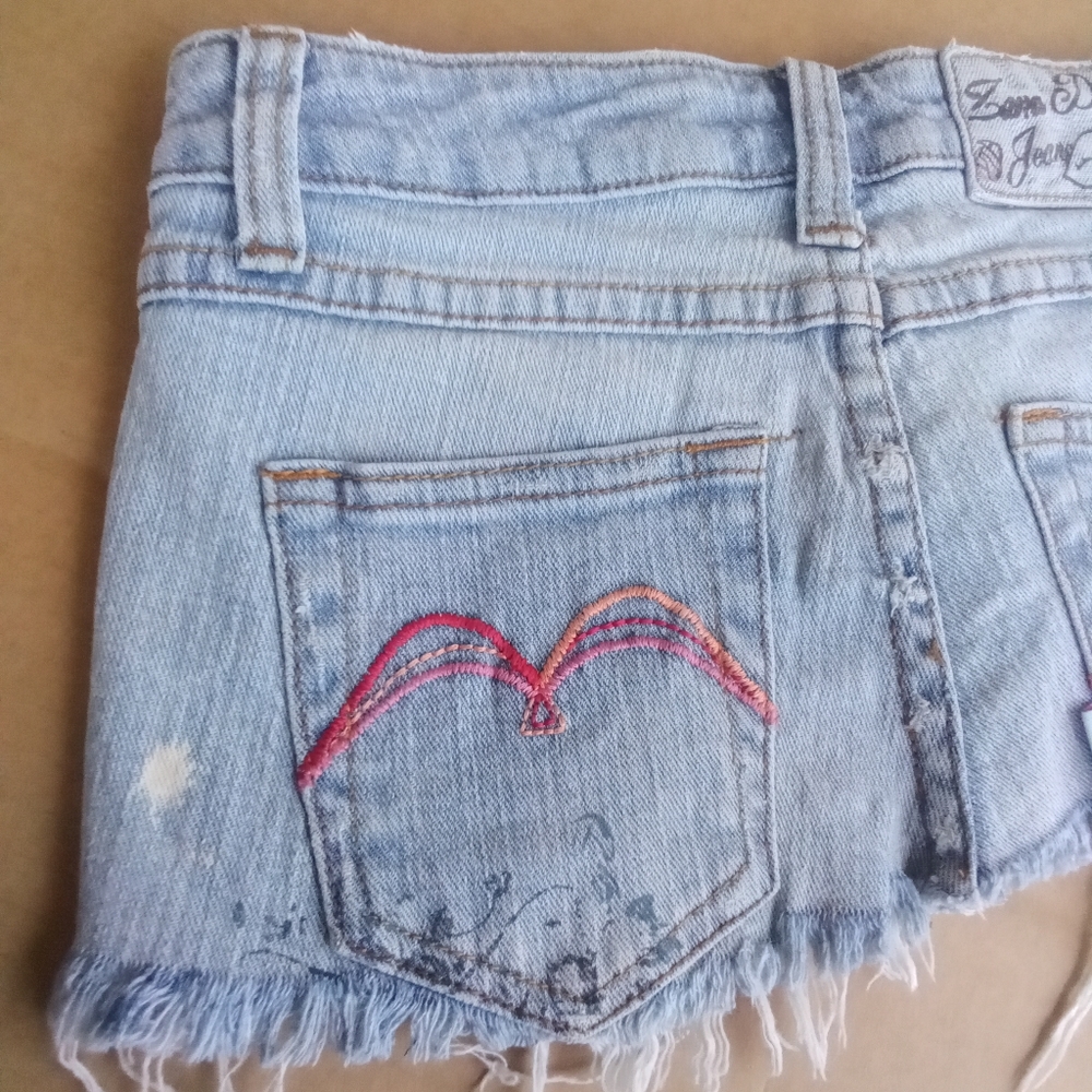 Zana Di Jeans Very Short Jean Mini Skirt Size 0 Pink Floral & Gemstone Designs - Picture 5 of 15